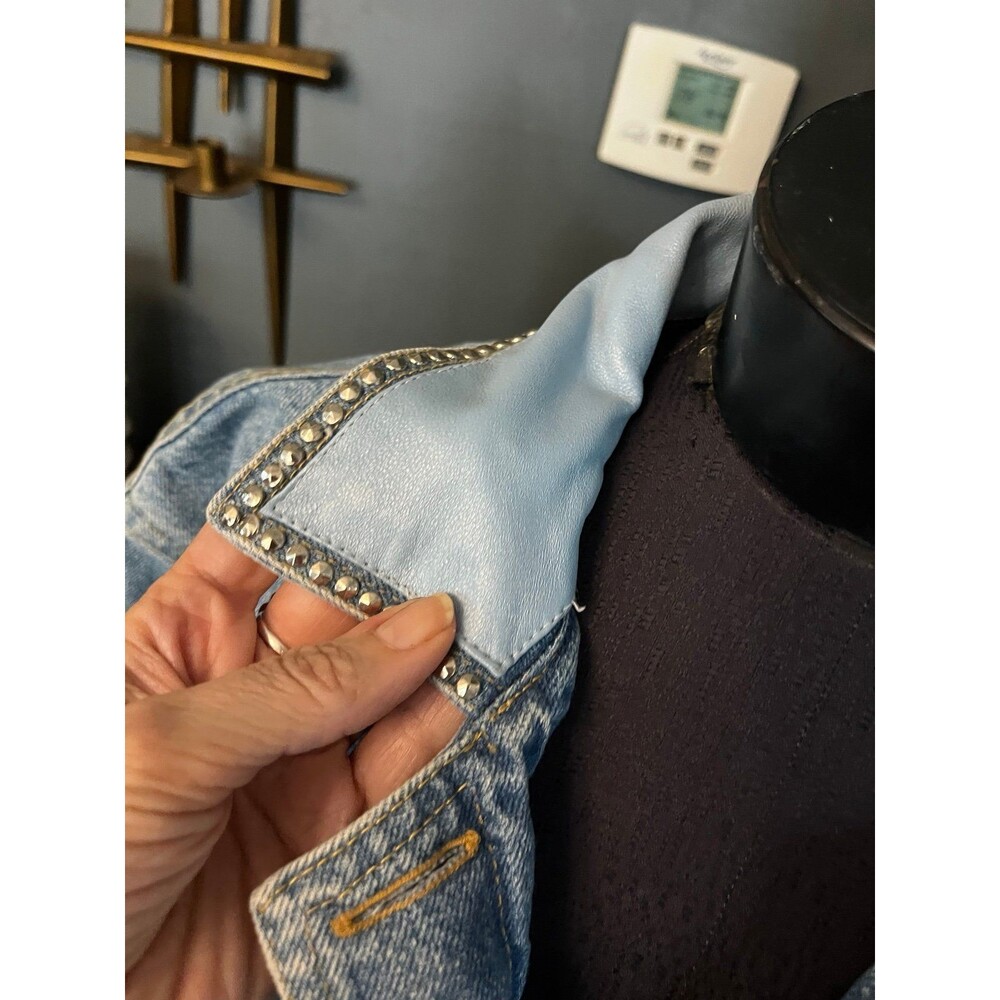 Vintage 90’s Y2K Cache’ by Isabella Sole Denim Leather Patchwork Studs Jacket M - Picture 7 of 9